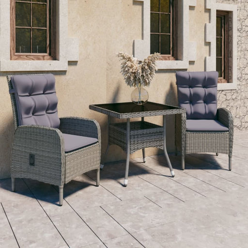 3 Piece Garden Dining Set Poly Rattan and Glass Grey Tbpnpxx