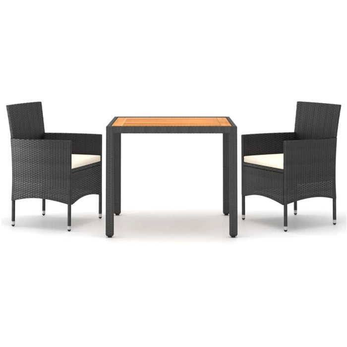 3 Piece Garden Dining Set Poly Rattan & Solid Acacia Wood