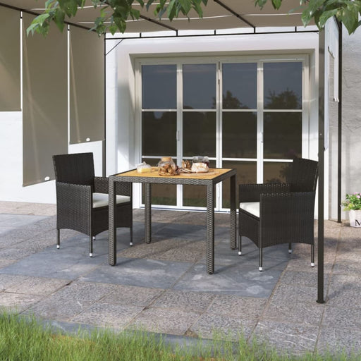 3 Piece Garden Dining Set Poly Rattan & Solid Acacia Wood