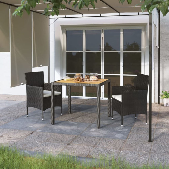 3 Piece Garden Dining Set Poly Rattan & Solid Acacia Wood