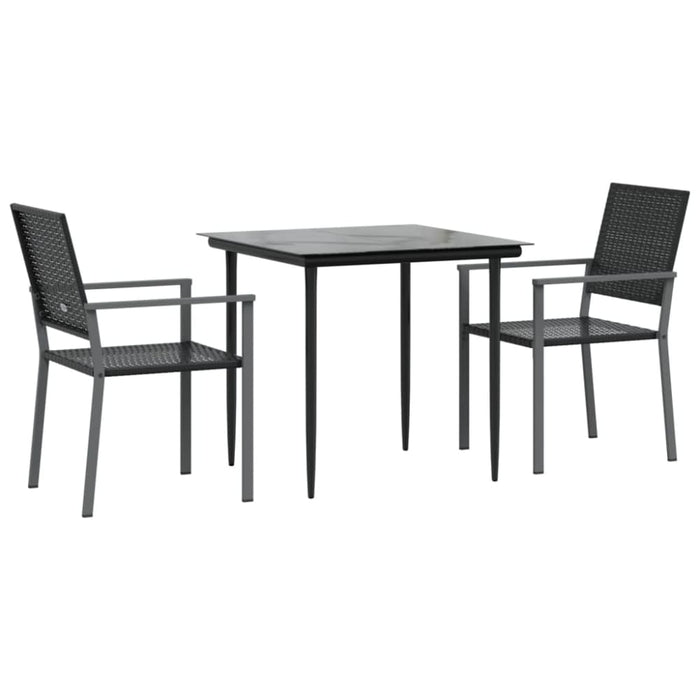 3 Piece Garden Dining Set Poly Rattan And Steel Tonibbt