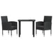 3 Piece Garden Dining Set Black Poly Rattan And Steel