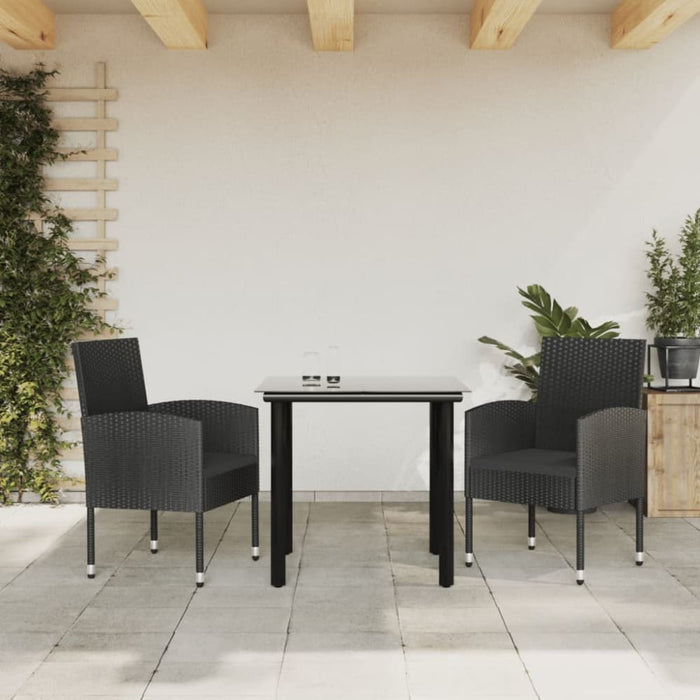 3 Piece Garden Dining Set Black Poly Rattan And Steel