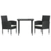 3 Piece Garden Dining Set Black Poly Rattan And Steel