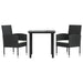 3 Piece Garden Dining Set Black Poly Rattan And Steel