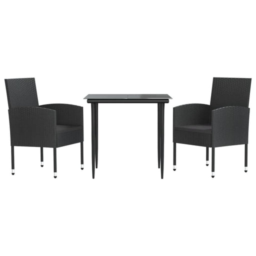 3 Piece Garden Dining Set Black Poly Rattan And Steel