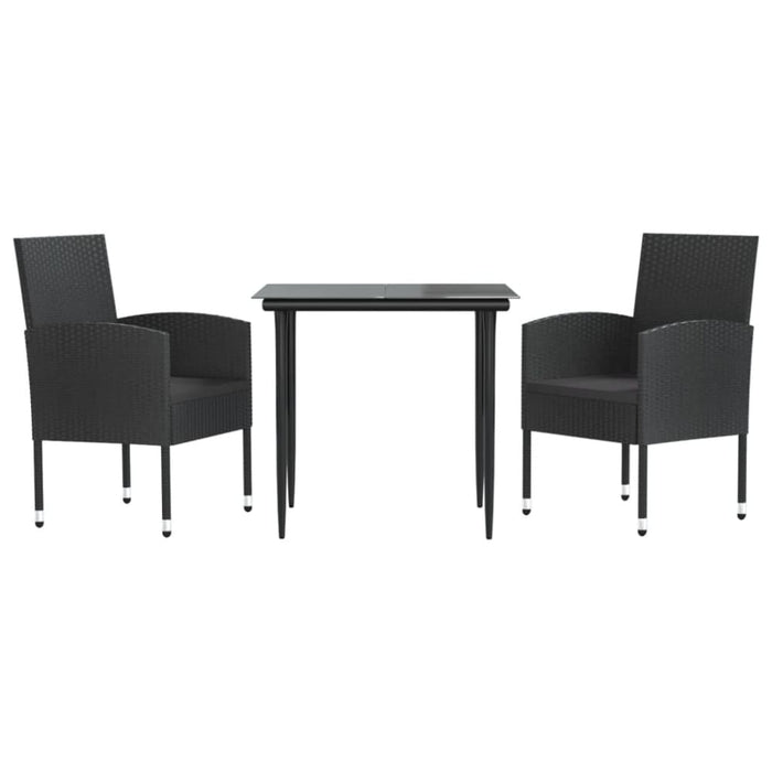 3 Piece Garden Dining Set Black Poly Rattan And Steel