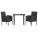 3 Piece Garden Dining Set Black Poly Rattan And Steel
