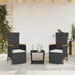 3 Piece Garden Dining Set with Cushions Black Poly Rattan