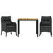 3 Piece Garden Dining Set with Cushions Black Poly Rattan