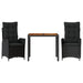 3 Piece Garden Dining Set with Cushions Black Poly Rattan