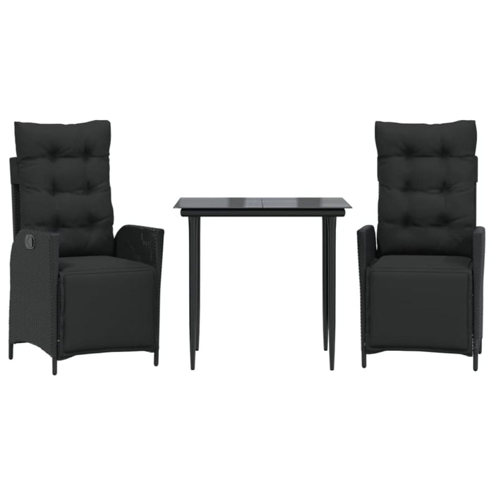 3 Piece Garden Dining Set with Cushions Black Poly Rattan