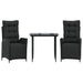 3 Piece Garden Dining Set with Cushions Black Poly Rattan