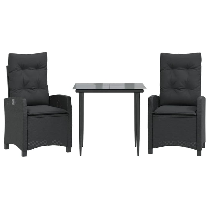 3 Piece Garden Dining Set with Cushions Black Poly Rattan