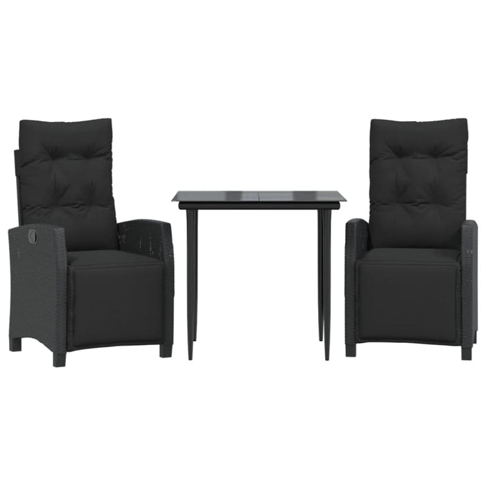 3 Piece Garden Dining Set with Cushions Black Poly Rattan