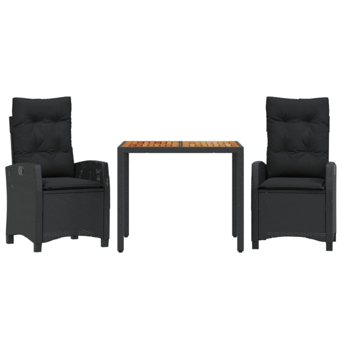 3 Piece Garden Dining Set with Cushions Black Poly Rattan