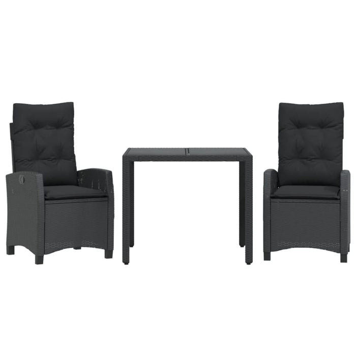 3 Piece Garden Dining Set with Cushions Black Poly Rattan