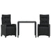 3 Piece Garden Dining Set with Cushions Black Poly Rattan