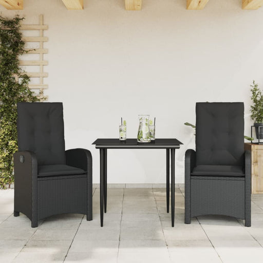 3 Piece Garden Dining Set With Cushions Black Poly Rattan