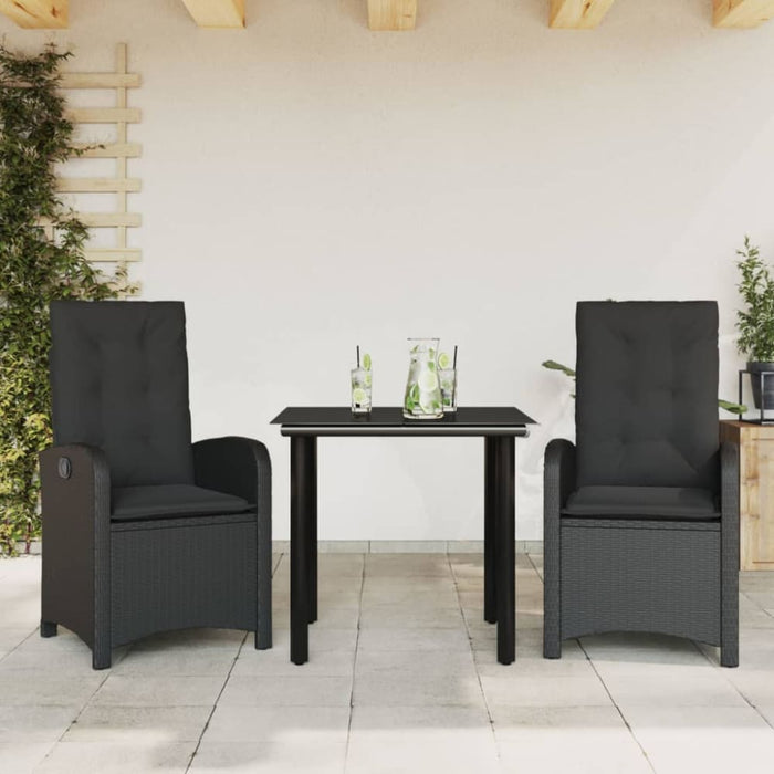 3 Piece Garden Dining Set With Cushions Black Poly Rattan