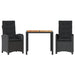 3 Piece Garden Dining Set With Cushions Black Poly Rattan