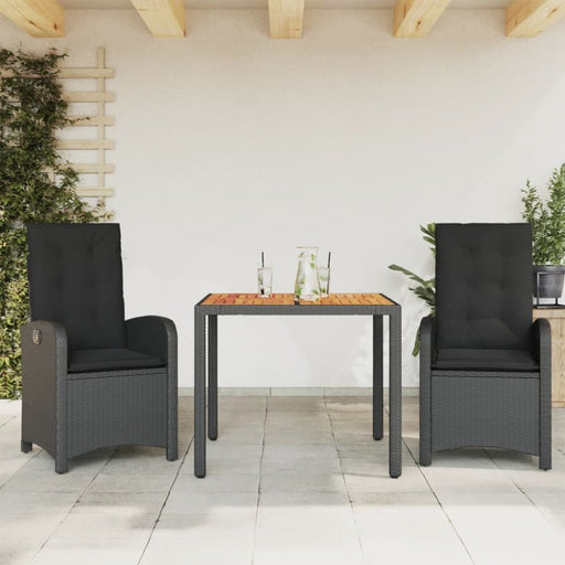 3 Piece Garden Dining Set With Cushions Black Poly Rattan