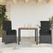 3 Piece Garden Dining Set With Cushions Black Poly Rattan