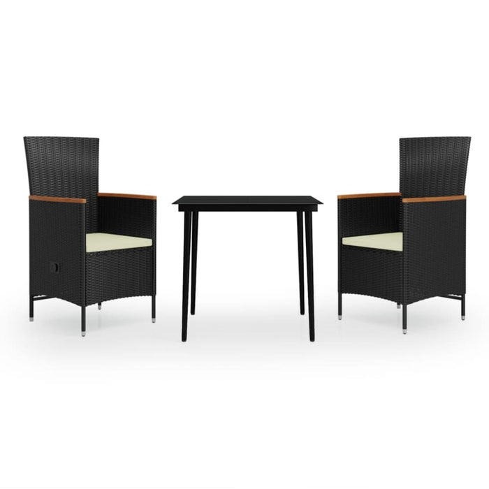 3 Piece Garden Dining Set with Cushions Black Tbkkaat