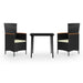 3 Piece Garden Dining Set with Cushions Black Tbkkaat
