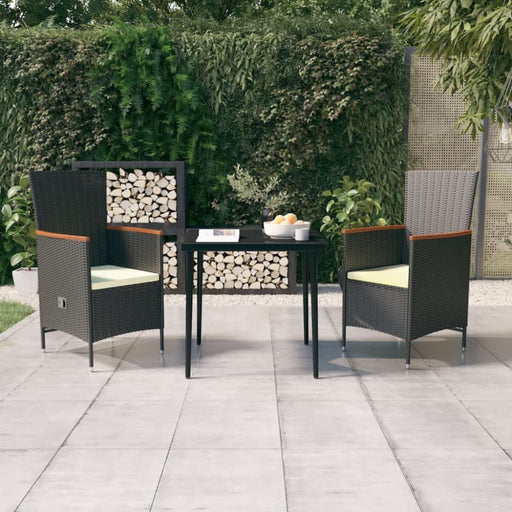 3 Piece Garden Dining Set with Cushions Black Tbkkaat