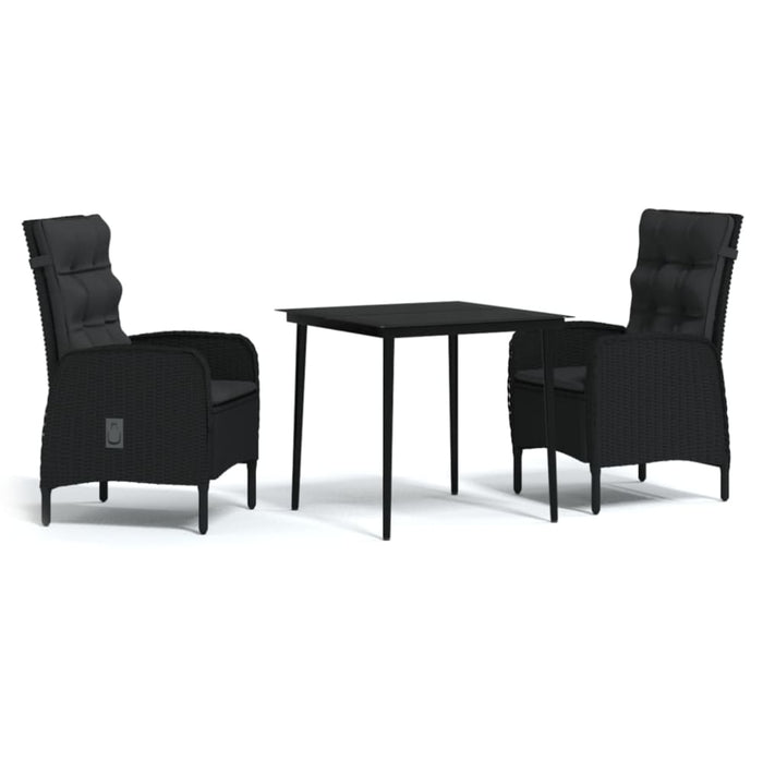 3 Piece Garden Dining Set with Cushions Black Tbkktlp