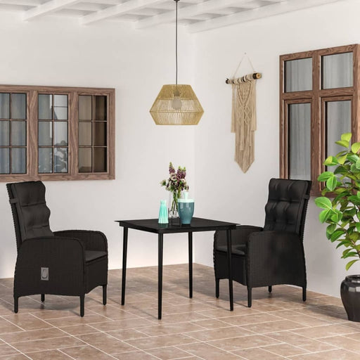 3 Piece Garden Dining Set with Cushions Black Tbkktlp