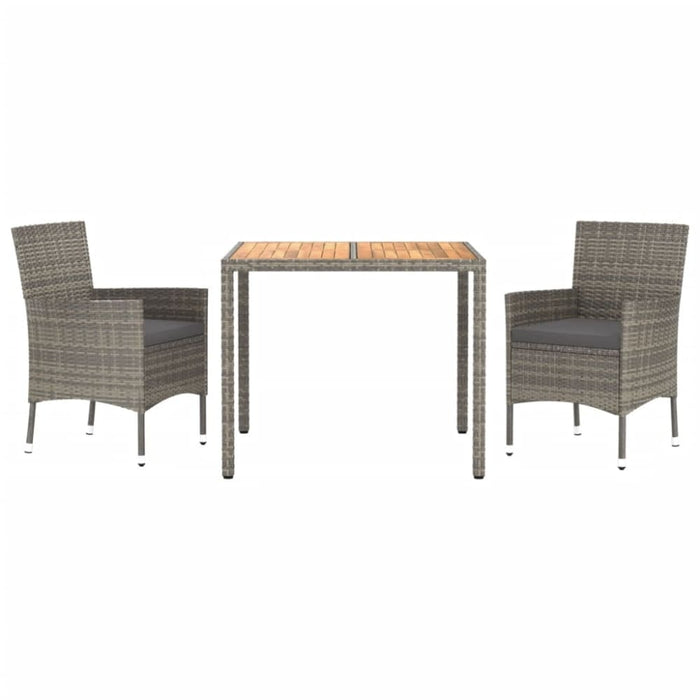 3 Piece Garden Dining Set With Cushions Grey Poly Rattan