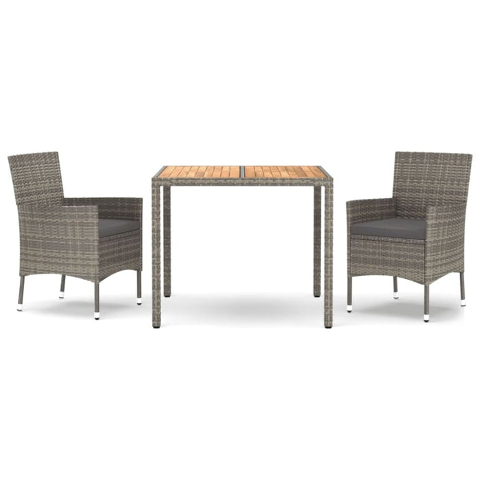 3 Piece Garden Dining Set With Cushions Grey Poly Rattan