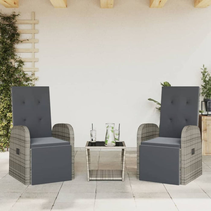 3 Piece Garden Dining Set with Cushions Grey Poly Rattan