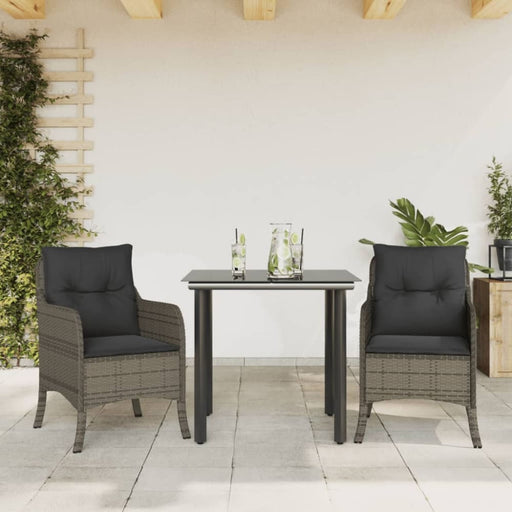 3 Piece Garden Dining Set With Cushions Grey Poly Rattan