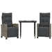 3 Piece Garden Dining Set With Cushions Grey Poly Rattan