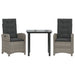 3 Piece Garden Dining Set with Cushions Grey Poly Rattan