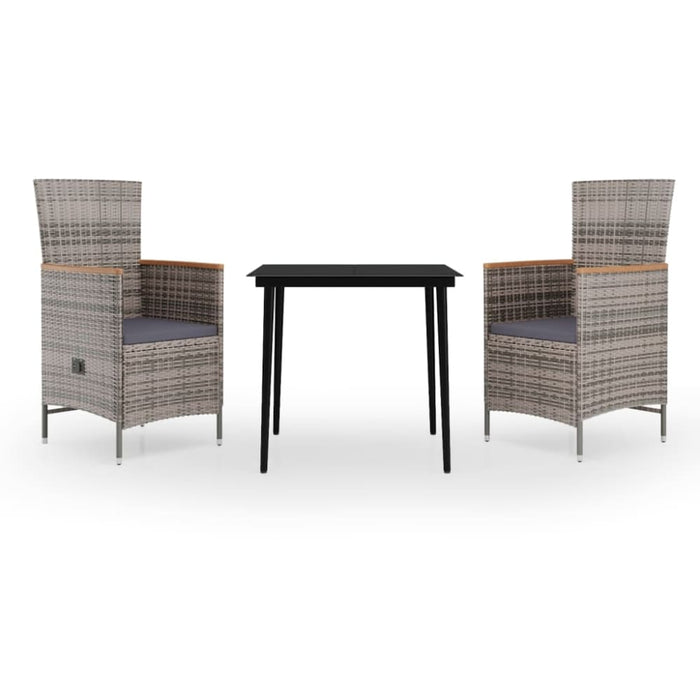 3 Piece Garden Dining Set with Cushions Grey Tbkkaak