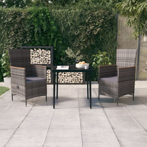 3 Piece Garden Dining Set with Cushions Grey Tbkkaak