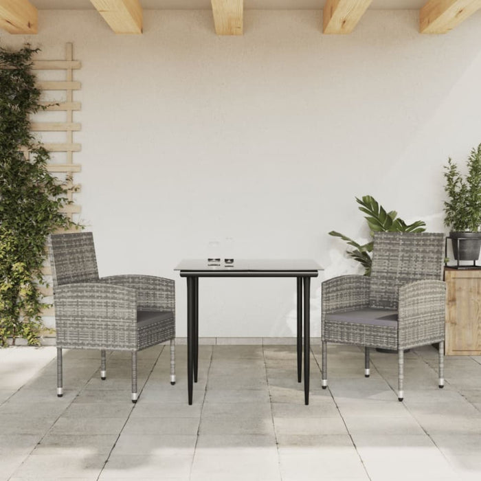 3 Piece Garden Dining Set Grey And Black Poly Rattan Steel