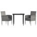 3 Piece Garden Dining Set Grey And Black Poly Rattan Steel