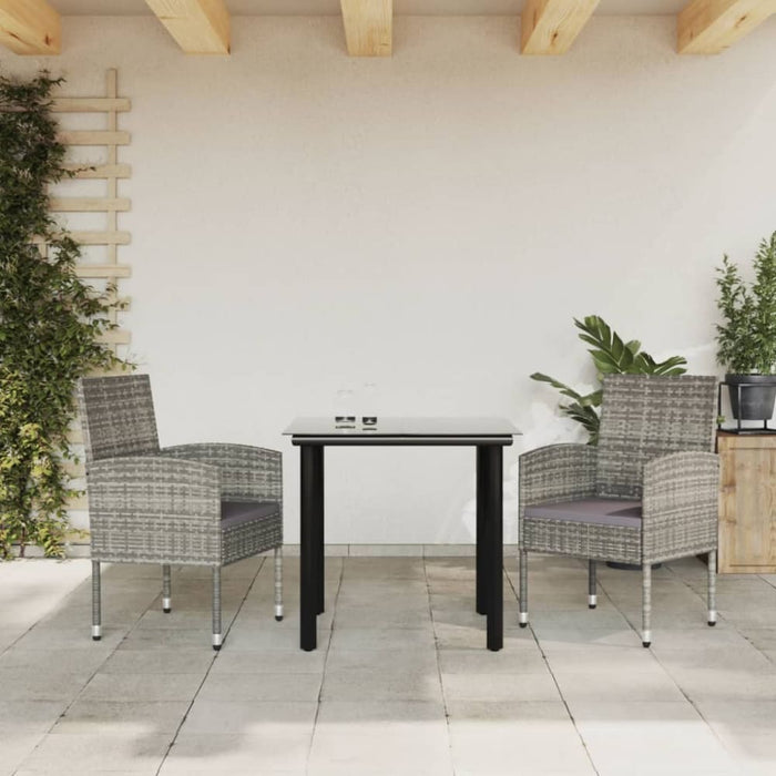 3 Piece Garden Dining Set Grey And Black Poly Rattan Steel
