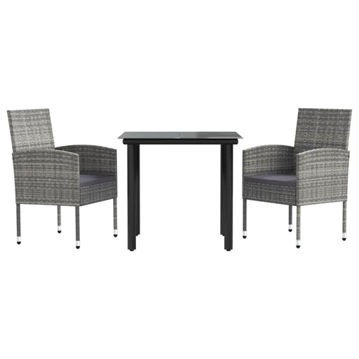 3 Piece Garden Dining Set Grey And Black Poly Rattan Steel