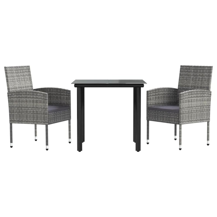 3 Piece Garden Dining Set Grey And Black Poly Rattan Steel