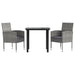 3 Piece Garden Dining Set Grey And Black Poly Rattan Steel