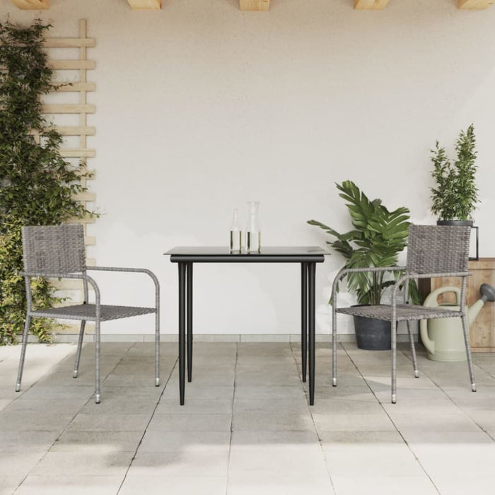 3 Piece Garden Dining Set Grey And Black Poly Rattan Steel