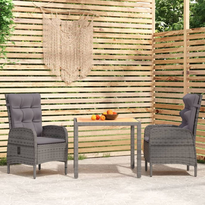 3 Piece Garden Dining Set Poly Rattan Grey Tbpnakk