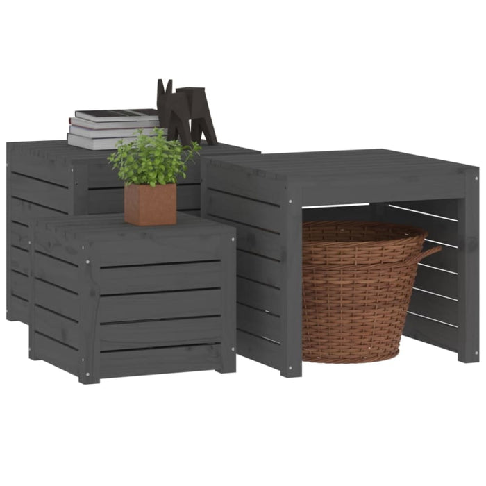 3 Piece Garden Box Set Grey Solid Wood Pine Nxtkpi