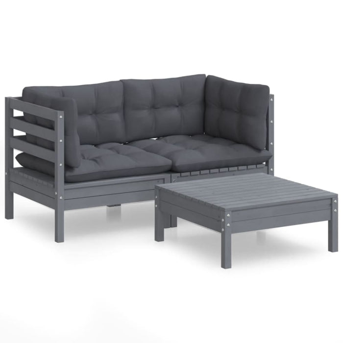 3 Piece Garden Lounge Set with Anthracite Cushions Pinewood